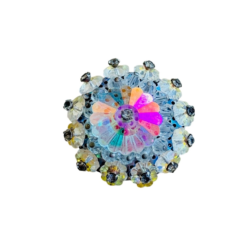 VTG Aurora Borealis Margarita Crystal Cluster Brooch Pin Jeweled Retro Rainbow